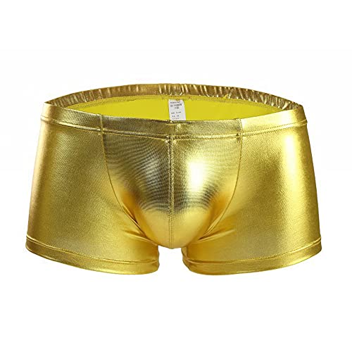 shengli Wetlook Herren Pants - sexy Boxershorts Clubwear Boxer Brief Pants Glänzend Männer Badehose Boxershorts Hose Lackleder Shorts (Gold,L)