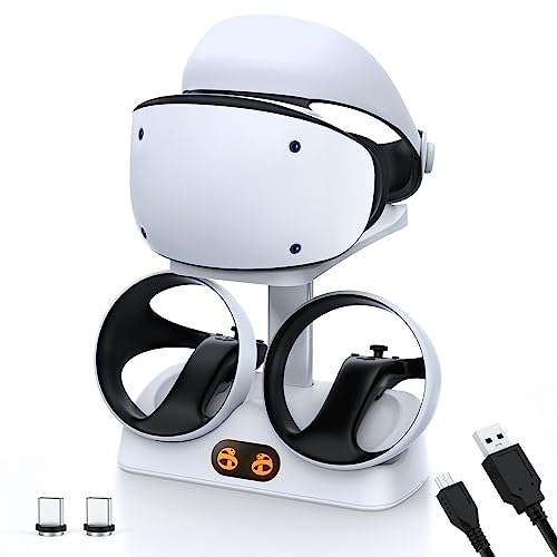 NexiGo Controller Ladestation für PSVR2, Dual-Schnellladestation mit LED-Licht, Headset-Display-Ständer und Controller-Halterung, magnetischer Anschluss, USB auf Typ-C-Kabel, Weiß