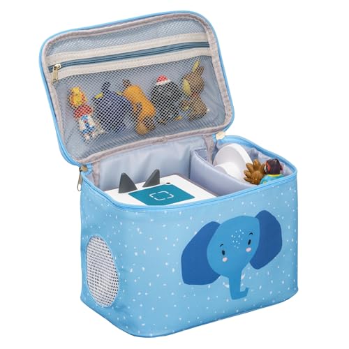 Liebeszeug® Tasche für Toniebox - Aufbewahrungtasche für Musikbox, Tonies Hörfiguren, Kopfhörer, Ladegerät und Zubehör – Transporttasche für Tonie – Reisetasche, Muster Elefant, Farbe Blau