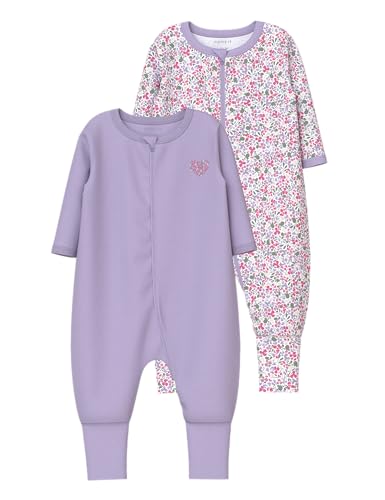 NAME IT Baby - Mädchen Nbfnightsuit 2p Zip Ff Petit Flower Noos Schlafanzug, Pastel Lilac, 86 EU