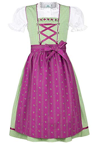 Isar-Trachten Mädchen Kinderdirndl grün Beere mit Bluse, GRÜN, 134