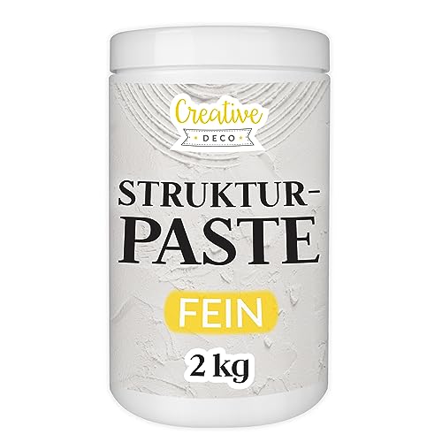 Creative Deco Strukturpaste Feinkörnig 2 kg | Weiße Spachtelmasse für Acrylmalerei | Feinpaste für Kunstprojekte, Acrylfarbe, DIY, 3D-Effekte, Texturen | Einfach mit Palettenmesser aufzutragen