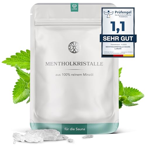 LoWell® 100g Mentholkristalle aus 100% reiner Minze - Ideal als Sauna Aufgussmittel für die Sauna in wiederverschließbarer Beutel - Menthol