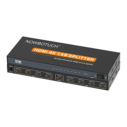 NOWBOTUCH 1x8 HDMI Splitter 8 Port 1 in 8 Out HDMI Switch 1 Port auf 8 HDMI Display Doppel- / spiegelbetriebener Splitter Ver 1.4 Zertifiziert für Full HD 1080P 3D-Unterstützung mit hoher Auflösung