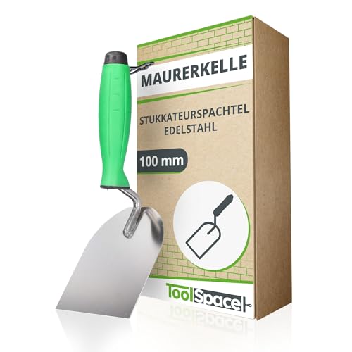 ToolSpace Präzisions-Stuckateurkelle aus Edelstahl mit gummiertem Griff 100mm - Präzises Werkzeug zum Auftragen von Mörtel