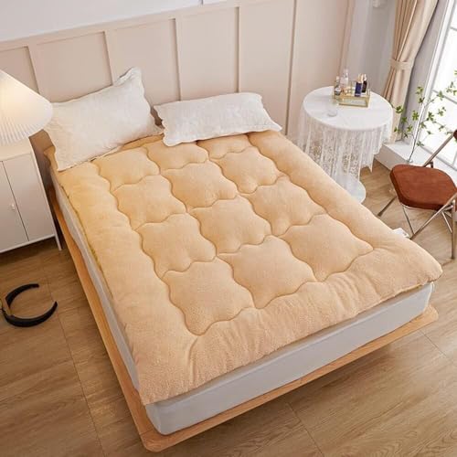 Japanische Klappmatratze, Futonmatratze, Tatami-Bodenmatte, warme Tatami-Matratzenauflage, Rollbett, tragbare Isomatte, Plüsch-Isomatte, Camping-Matratze for Studentenwohnheime(Color:Camel,Size:90x200