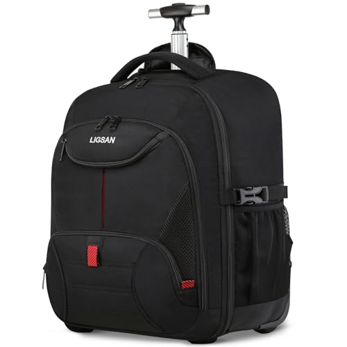 Laptop Trolley Rucksack Business Rolling 17 Zoll Laptop Rucksack mit Rädern Handgepäck Groß Rucksack Laptoptasche Rollkoffer für Herren Damen Wasserdichte Aktenkoffer für Reisen/Männer/Frauen-Schwarz