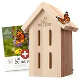 wildtier liebe Schmetterlingshaus - Wetterfest & Unbehandelt aus Massiv-Holz I Insektenhotel Schmetterling I Schmetterlinge züchten für den Garten, Balkon