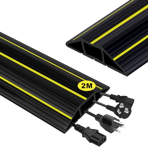 Adiwo Boden Kabelbrücke, 2 Meter Kabelkanal Mit 3 Kabelkan?le Bodenkabelschutz Boden Kabelkanal 82x17mm Breit Schwarz Kabelmatte für Büros Einzelhandelsgesch?fte Fitnessstudios Fabriken und Garagen