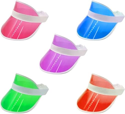 UptVin Packung von 5 Plastik Unisex 80S Style Sun Visor Hüte elastischer Sonnenhut Cap Sommer für Outdoor -Aktivitäten Strandparty Satte Farben