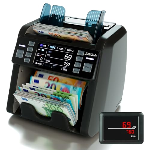 Jubula MV-550 Geldzählmaschine für gemischte Geldscheine & Falschgelddetektor | UV/MG/IR/DD / 2CIS usw. | Exakt | EUR USD GBP SEK CHF usw. | Banknotenzähler | Geldzähler (MV-550)