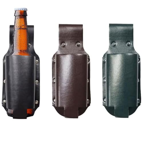 3 Stück schnapsgürtel bierflaschenhalter bierholster biergürtel Leder Flaschenhalter Gürtel Für Bierliebhaber, Vatertag, Weihnachten, Oktoberfest, Bierzubehör(Schwarz, dunkelgrün, braun)