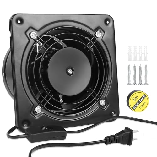 DBREAKS Abluftventilator, ø150mm Badlüfter Leiser mit Rücklaufklappe, 38W Industrie Wandabluftventilator, 525m³ Wandventilator Lüfter Abluft, für Küche, Badezimmer, Garage, Küche(Schwarz)