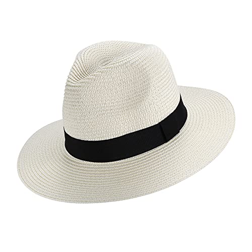 EightSpace Frauen Männer Panama Hut, rollbare UV Sonnenhut, breite Krempe Strohhut, Fedora Hut, Strand Sommer Hut, Bequeme 50+ hautfreundlich