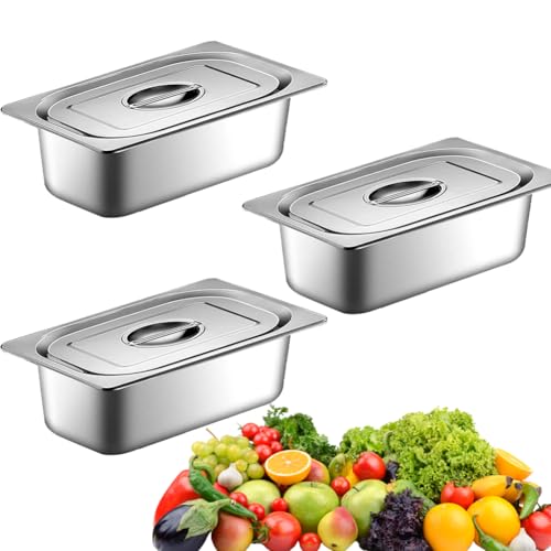 Panierschalen Set 3-teilig, GN Behälter mit deckel, Gastronormbehälter, Edelstahl Panierset für Koteletts, Hitzebeständiger Gastro Behälter, 32,5 x 17,5 x 6,5 cm (32,5 x 17,5 x 6,5cm)