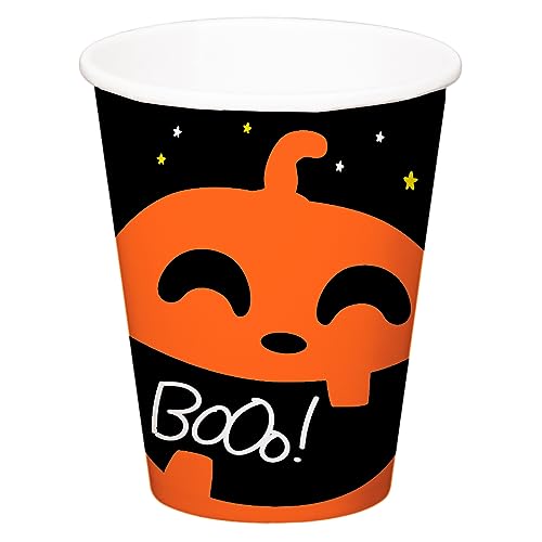 Folat 23869 23869-Happy Halloween Booo-Trinkbecher 250 ml-6 Stück Schwarz Orange Kürbis Partybecher, Bar Decor Party Supplies, Mehrfarbig