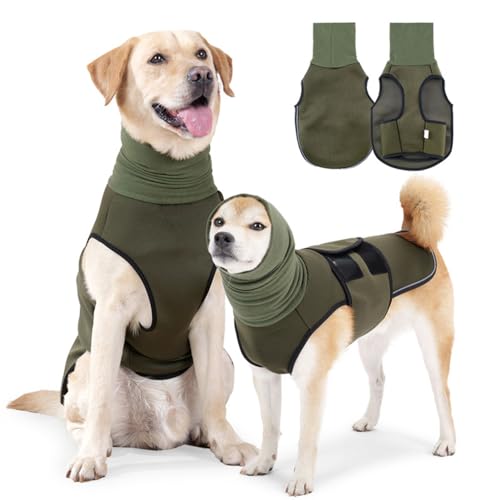 QKEPCY Hundemantel mit Beruhigender Kapuze Anti Stress Weste Hund Weich und Bequem zur Linderung von Angst Reduziert Lärm für Mittelgroße Grosse Hunde (Armeegrün-M)