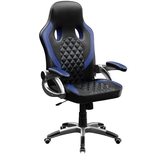 HLONONE Gaming Stuhl Ergonomischer Schreibtischstuhl Höhenverstellbarer Bürostuhl PC Stuhl mit Armlehnen, Gamer Stuhl bis 150 kg belastbar, Schwarz-Blau