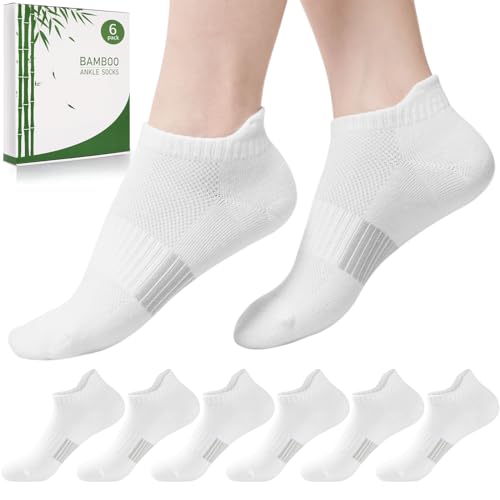 Blu Ninfee Bambus Sneaker Socken Damen 39-42, Sneakersocken Atmungsaktive Sportsocken, Laufsocken, Geschenke für Frauen, Kurze Damensocken Sommer, 6Paar, Weiß