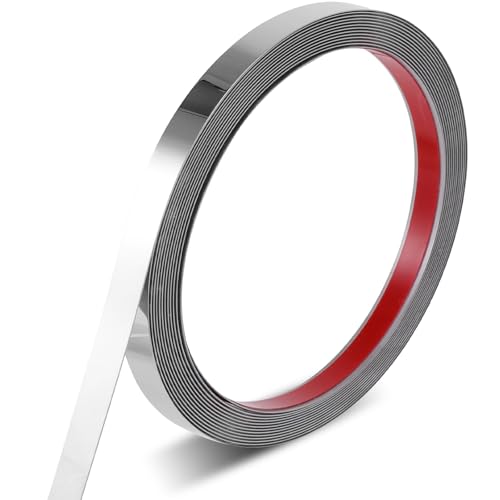 Edelstahl Wandleisten Selbstklebend 5 m × 1 cm Deckenleisten Selbstklebend Silber Wandleiste Zierleisten Selbstklebend Spiegel Aufkleber für Deckenleisten Wand Decke (Spiegelähnliche Oberfläche)