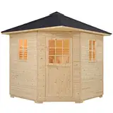 Artsauna Gartensauna Eldur mit 8 kW Ofen, Beleuchtung & Zubehör - Saunahaus aus Fichtenholz - Außensauna für 4 Personen - Outdoor Sauna 200x200x256 cm