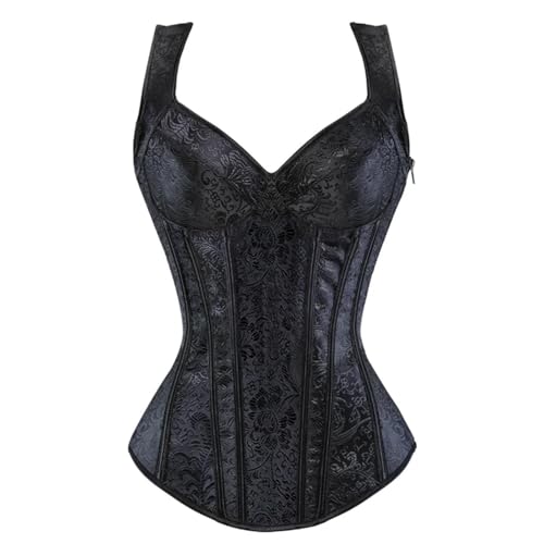 Unterwäsche & Dessous Für Damen Korsett Mit Riemen Für Frauen Schwarz Overbust Korsett Plus Größe Jacquard Spitze Korsett Reiß Verschluss Top Vintage Gothic Korsett Bustier 7Xl 1569-Schwarz