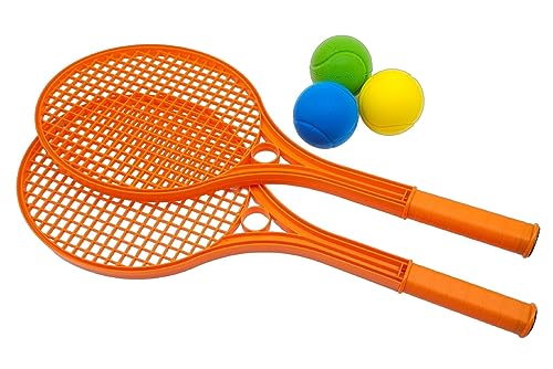 alldoro 63109 – Softball-Tennis für Kinder, 5 TLG, 2 Schläger, Orange Kunststoff, 54 x 22 cm, 3 Schaumstoff-Softbälle