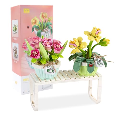 DHINCHANSAIB Blumen Bonsai Building Blocks Set-2 Künstliche Sträuße mit Klemmmodulen, Elegante Wohnkultur aus der botanischen Kollektion, Valentinstagsgeschenk (Rose)