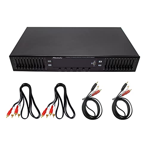 Toplionace 220V HIFI Digital HD Stereo Equalizer, EQ898 Vorverstärker Equalizer Eingebauter USB Bluetooth Home Stage Equalizer Dual 10 Segmente (EQ898, Schwarz)