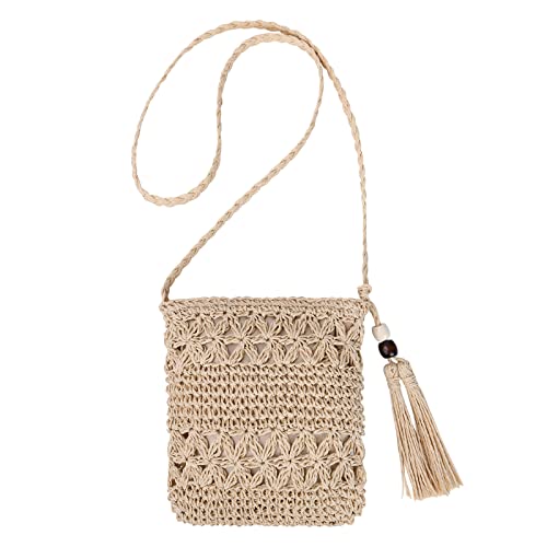 Aucuu Strohtasche Damen Stroh Umhängetasche Vintage Strandtasche mit Quaste Strand Stroh Handtasche Crossbody Tasche für Damenreisen und Urlaub