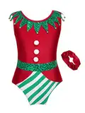 Jowowha Mädchen Turnanzug Gymnastikanzug Weihnachten Body Overall Jumpsuit Kinder Weihnachtself Kostüm Weihnachten Party Outfits A Rot 146-152