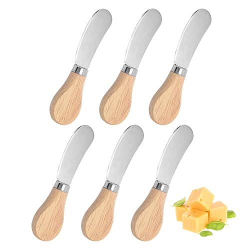 Amusingtao 6 Stück Buttermesser, Buttermesser Edelstahl, Käse-Buttermesser Kuchenmesser Edelstahl-Butterstreichmesser mit Holzgriff, für Käse Marmelade Butter