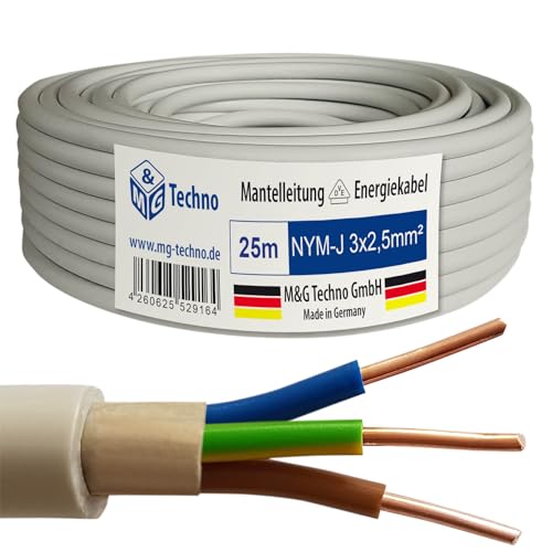 M&G Techno 25m NYM-J 3x2,5 mm² Mantelleitung Feuchtraumkabel Elektrokabel Kupfer Made in Germany