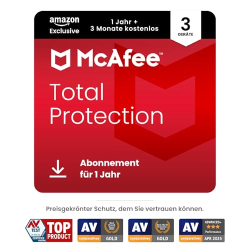 McAfee Total Protection (3 Geräte) 2025 | 15 Monate | Secure VPN, Sicherheitssoftware mit Virenschutz, Kennwort-Manager, Identitätsüberwachung | Digitaler download