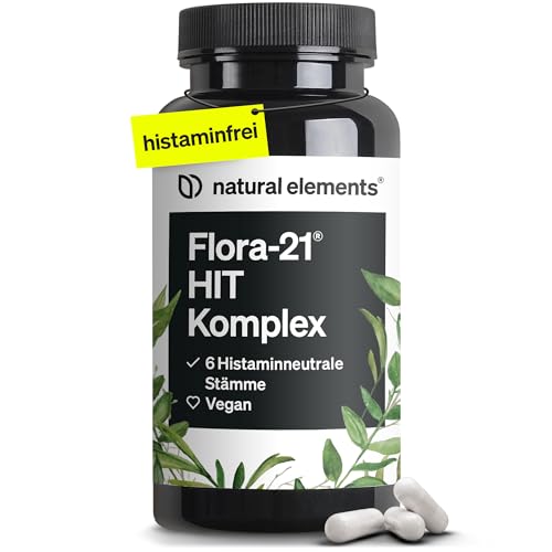 Flora 21® HIT Kulturen Komplex – 6 Bakterienstämme Laktobazillen und Bifidobakterien – 60 magensaftresistente Kapseln – Laborgeprüft, vegan, hochdosiert und in Deutschland produziert