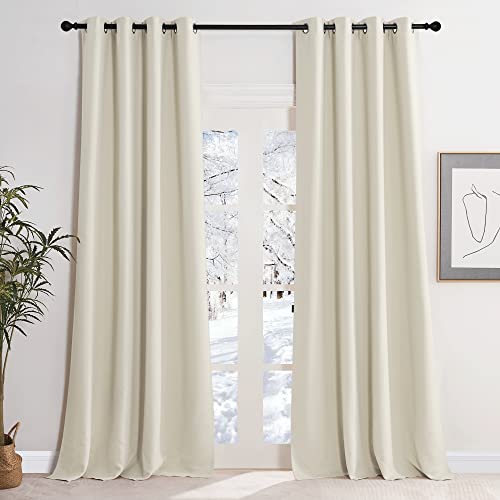 KGORGE Verdunklungsvorhänge Beige Gardinen Blickdicht Thermogardine Kälteschutz 2er Set 245 x 140 cm(HxB) Wärmeisolierende Vorhänge mit Ösen Black Out Curtains for Living Room, Hellbeige