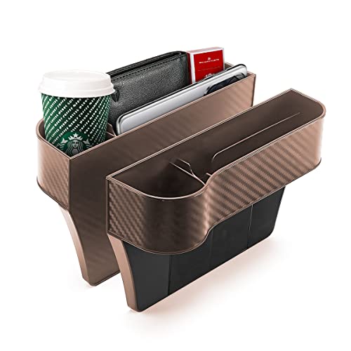 Adunsiaoto 2 Stück Autositz Gap Organizer Storage Box Auto Mittelkonsole, Aufbewahrungsbox für Autositze Lückenfüller, Autositztasche Autositz Side Gap(Braun)