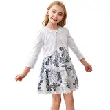 RAYPOSE Mädchen Bolero Basic Strickjacke Baumwolle Einfarbig Achselzucken Schulterjacke 3/4 Ärmel mit Spitze(White,8-9Jahre)