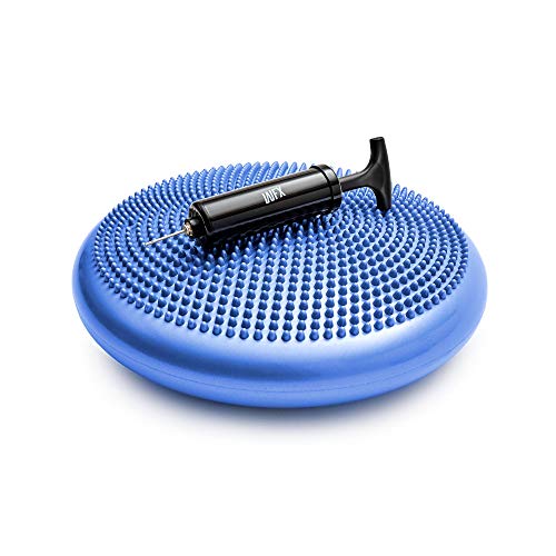 #DoYourFitness x World Fitness Ballsitzkissen - Ideales Bürostuhl Kissen & Balance Sitzkissen für Fitness, Reha & Rückentraining - 33cm Durchmesser mit Noppenoberfläche + Pumpe - Blau