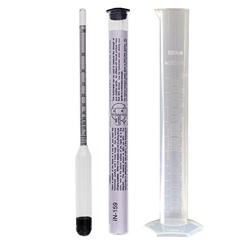 Alkohol-Messgerät, Spirituosenmessgerät, 0–100 % misst Alkohol in destilliertem Spirituosenhydrometer, 23 cm, inklusive 100 ml Probeprobenglas