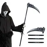 Halloween Sense mit Totenköpfen, Grim Reaper Sichel 90 cm, Todessense Halloween Waffen, Kunststoff Sensenmann Sense Requisite Wiederverwendbar für Halloween Karneval Kostüm Party Cosplay