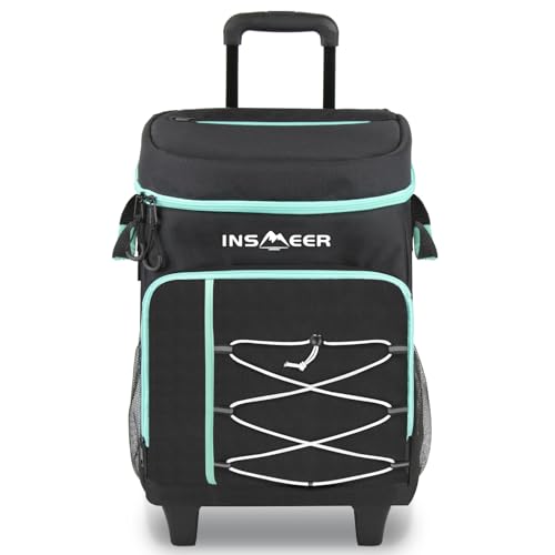 INSMEER Kühltasche Groß mit Rollen, 45L / 75Can Kühltasche Faltbre, Wasserdicht Einkaufswagen Thermotasche Isoliertasche Strandreifen, für Strand, Camping, Picknick, Einkauf, Schwarz