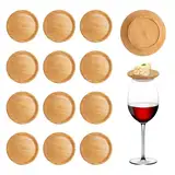 PWGHWG 12 Stück Weinglas Aufsatz Runden Wooden Wine Glass Toppers Schmücken Vorspeisenteller Weinglas Topper Geeignet für Weingläser Desserts Getränke Kerzen Partyzubehör Untersetzer Usw