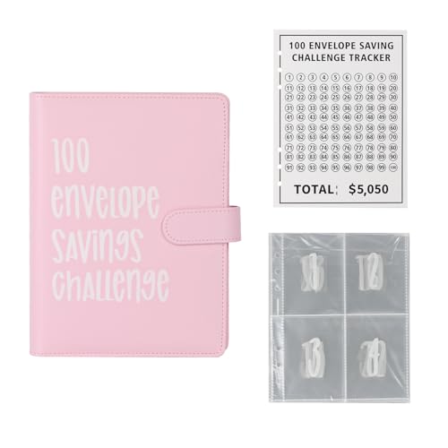 Budget Planner Challenges, 100 Envelope Challenge Binder, Geld Sparen Challenge mit 100 Sparchallenges & 25 Innenseiten, A5 Leder Budget Binder, Bugetplaner, Spar Challenge für Budgetplaner