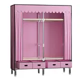 Kleiderschrank aus Stoff,Tragbarer Kleiderschrank, Tragbarer Stoff-Kleiderschrank mit Kleiderstange, Regalen, Aufbewahrungsorganisator for Kleiderschränke, Stoff-Kleiderschrank for Schlafzimmer, Pink-