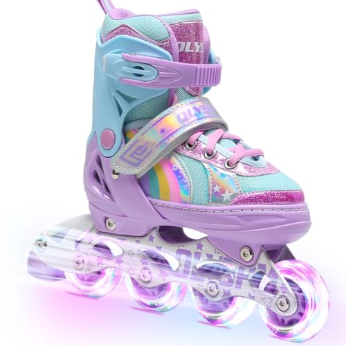 OLYSPM Inliner Kinder für Mädchen und Jungen,Regenbogen-Design,Rollschuhe Kinder in 4 Größen zur Begleitung Ihrer Kinder für Drinnen und Draußen