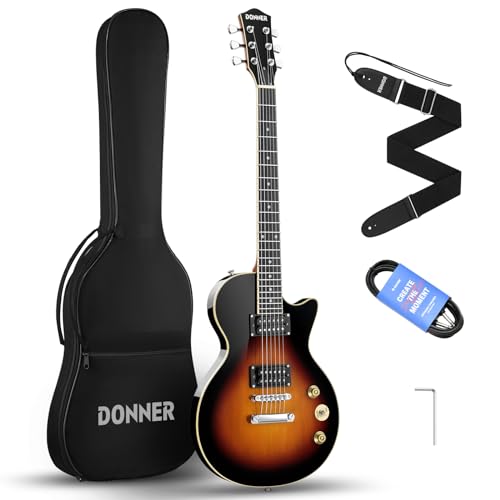 Donner E-Gitarre Set E Gitarren LP-Stil 39 Zoll Voller Größe mit Tasche, Gurt, Kabel (Sunburst)