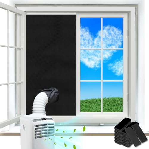 Fensterabdichtung für Mobile Klimageräte, 145 * 100cm Upgrade Fensterabdichtung Klimaanlage Anti-Mücken, Wasserdicht, Windabweisend, Schattierung, Anti -UV, Hot Air Stop Geeignet für Flügelfenster