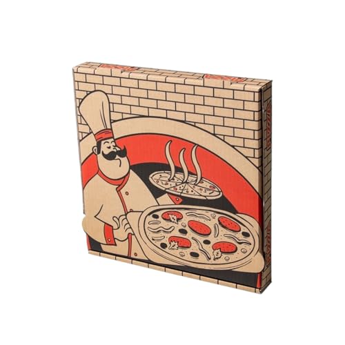 Paxit - Pizza Box 50 Stück, Pizzabox 350x350x40 mm Bedruckte, Pizzakarton 3-Lagig, Pizza Karton Grammatur: 395 g/m2, Pizza Transportbox Gestanzt, Pizzaschachtel Welle B, Pizza Aufbewahrungsbox