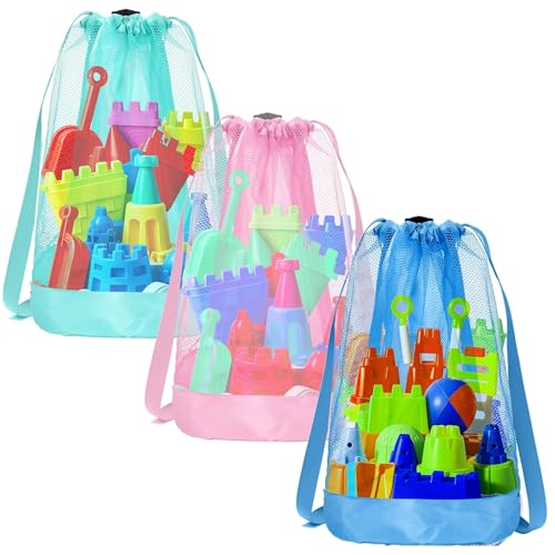 Sandspielzeug Rücksack Beutel, 3PCS Set strandtasche kinder, Netztaschen für Sandspielzeug, Perfekt für den Strand, Einfaches Tragen und Verstauen von Spielzeug, Ideal für den Sommerurlaub